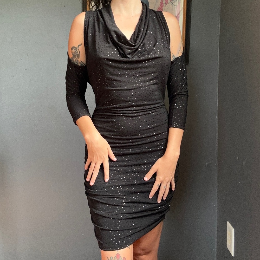 Guess black sequin cowl neck dress